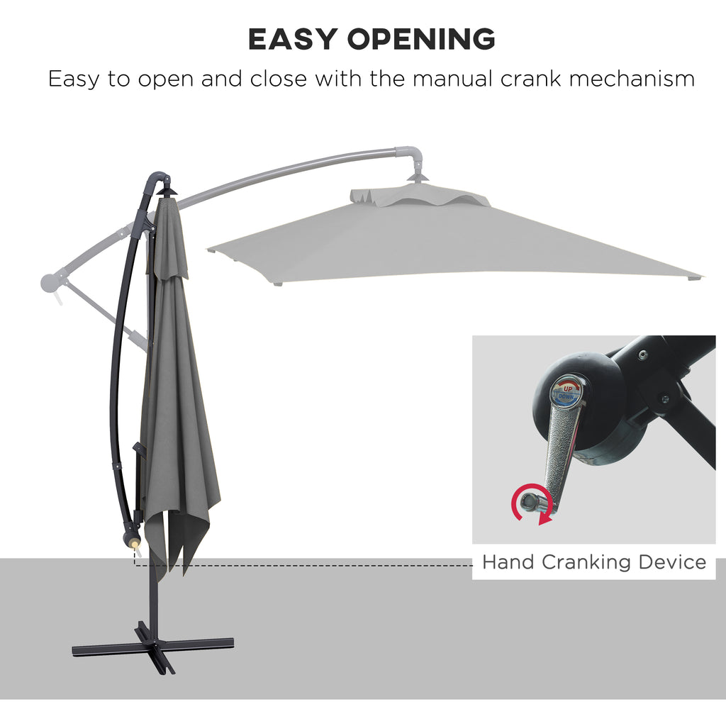 3(m) patio offset umbrella, with Cross Base - Dark Grey
