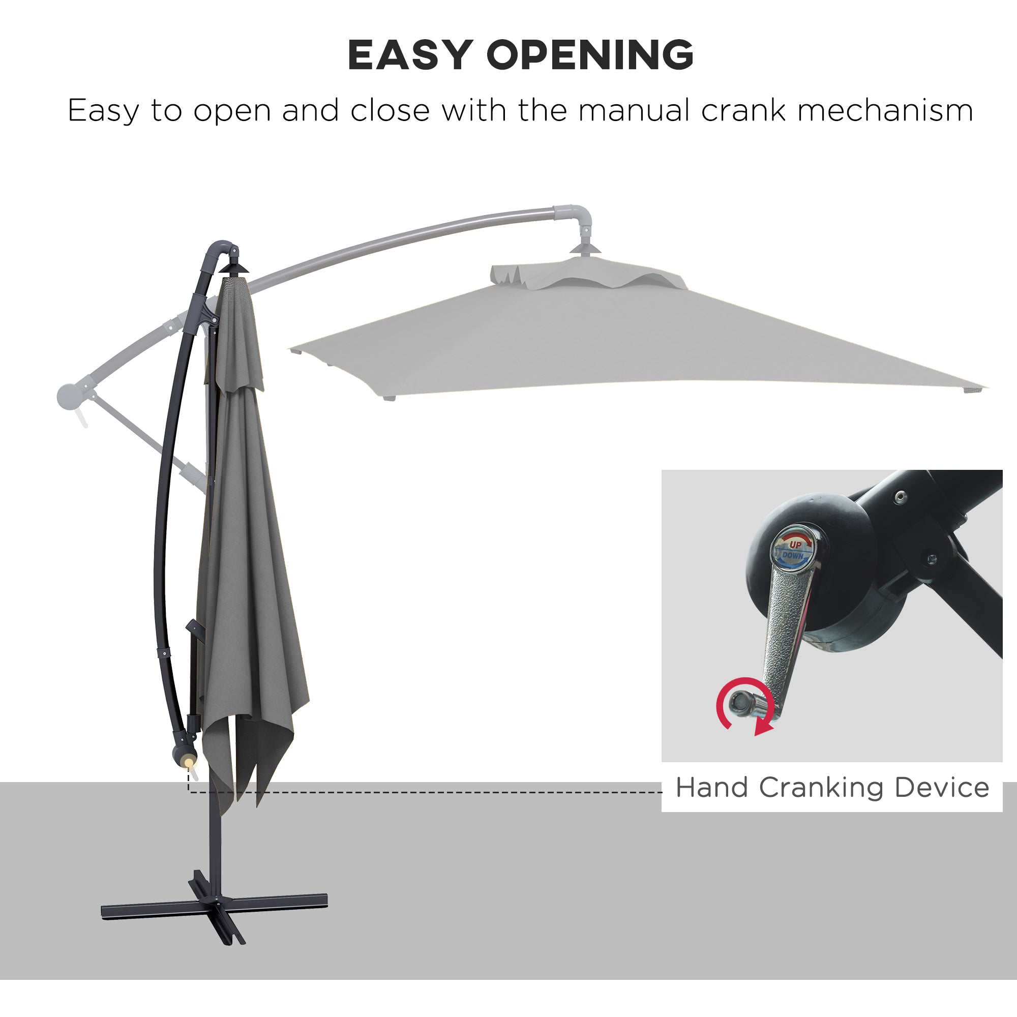 3(m) patio offset umbrella, with Cross Base - Dark Grey