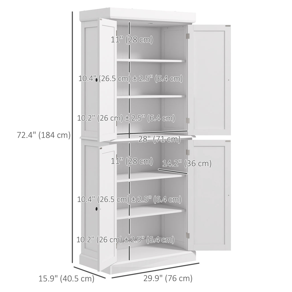 72.5" Freestanding Kitchen Pantry Cabinet with 4 Doors, Black