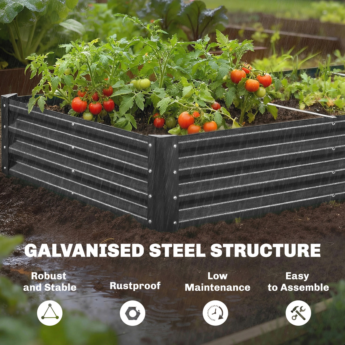 6 x 3 x 1ft Galvanized Raised Garden Bed, Reinforced Outdoor Planter Box with Open Bottom, Dark Grey