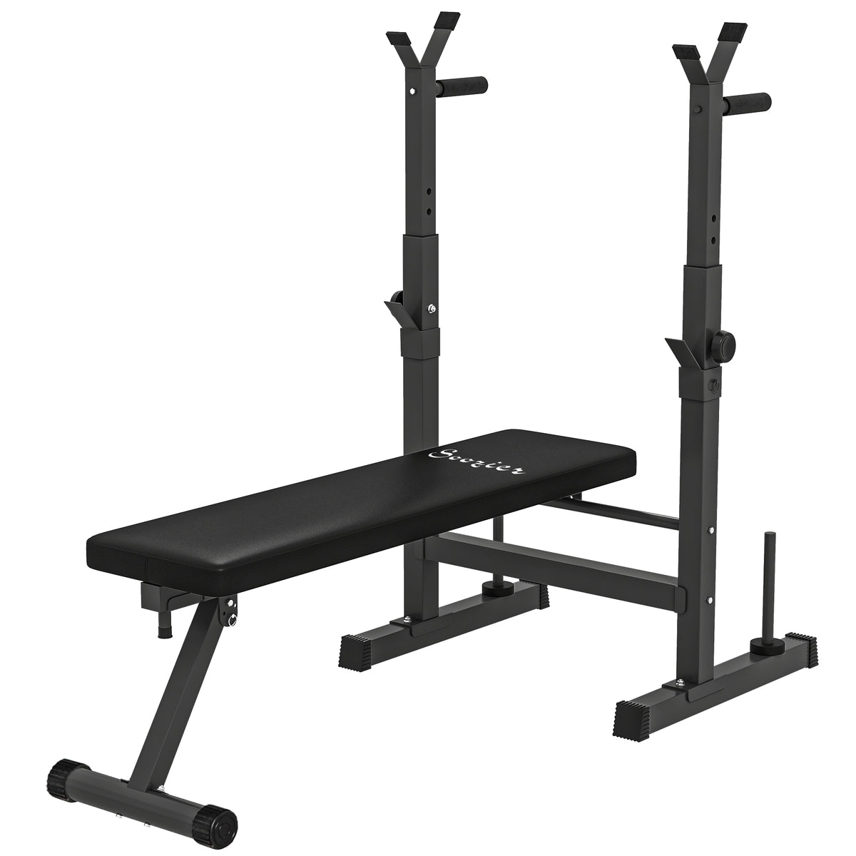 Soozier Adjustable Weight Bench, Foldable Bench Press with Barbell Rack and Dip Station for Home Gym, Strength Training Multiuse Workout Bench, Black