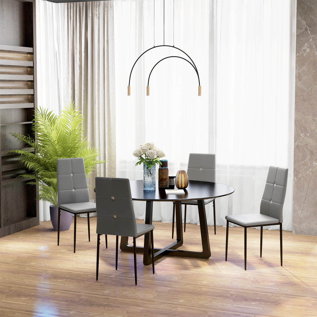 Set of 4 Modern Style Dining Chairs, Button Tufted High Back Side Chairs with Upholstered Seat, Steel Legs for Living Room, Kitchen, Study, Bedroom, Black