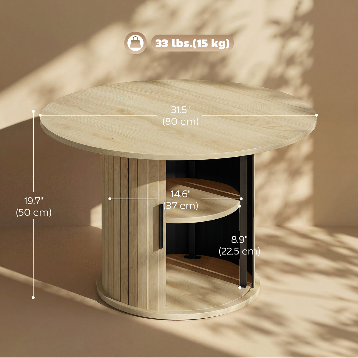 Round Coffee Table, 31.5" Center Table, Natural Wood