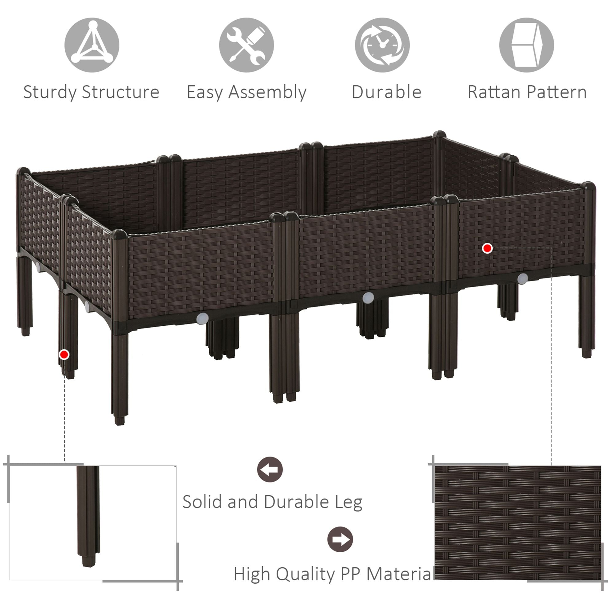 4-piece Raised Garden Bed PP Raised Flower Bed Plant Stand Stackable Vegetable Herb Grow Box