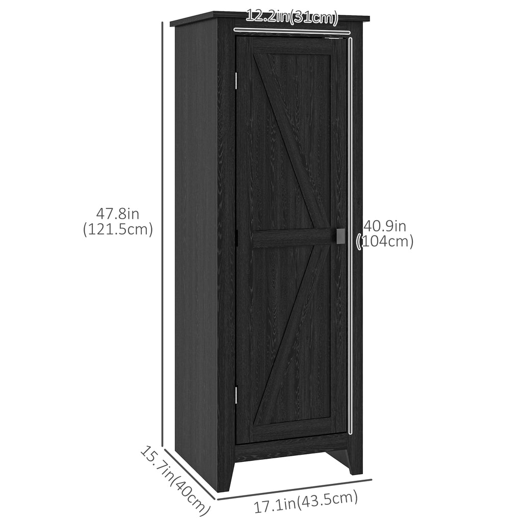 48" Farmhouse Kitchen Pantry Storage Cabinet with Barn Door, Kitchen Pantry Cabinet with Adjustable Shelves, White
