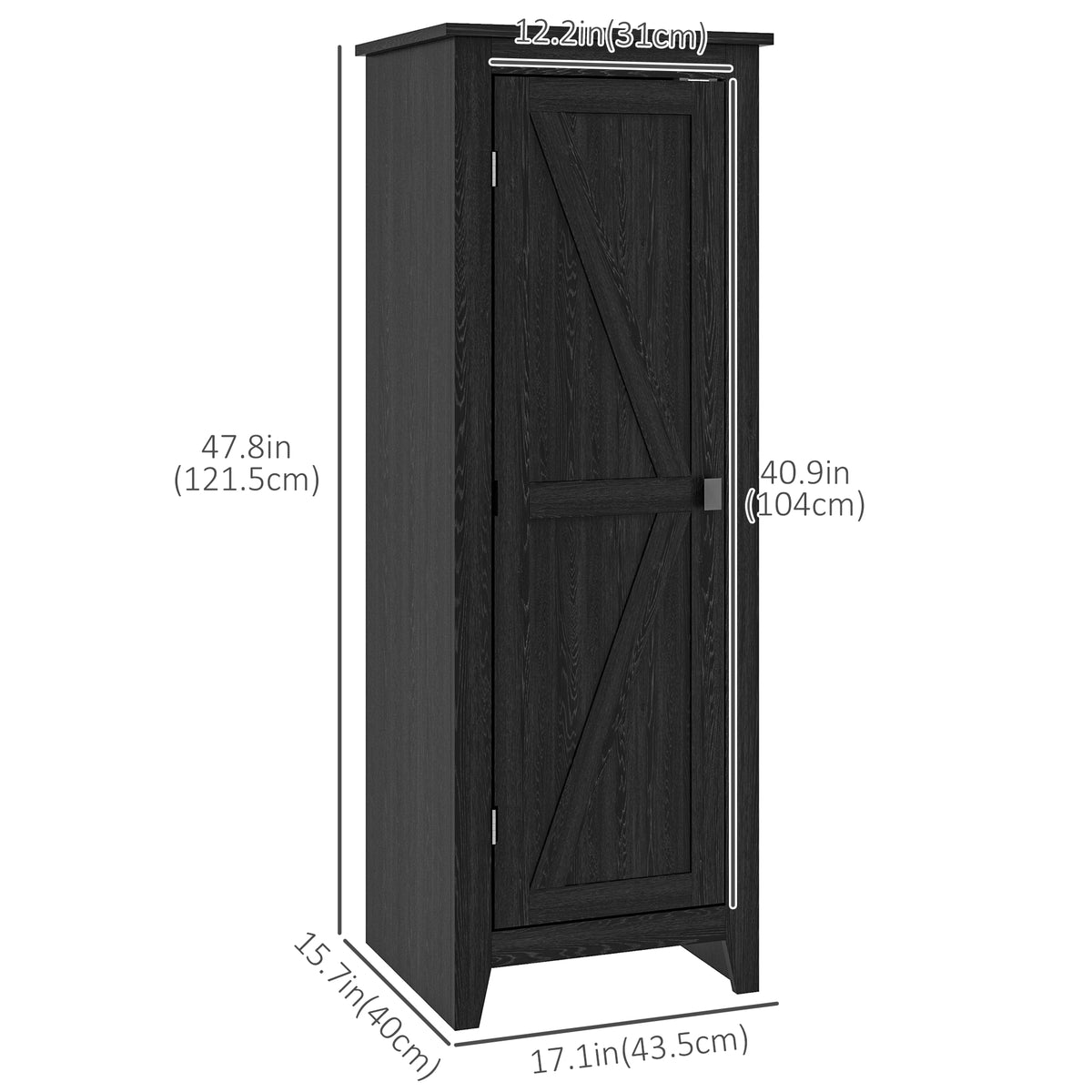 48" Farmhouse Kitchen Pantry Storage Cabinet with Barn Door, Kitchen Pantry Cabinet with Adjustable Shelves, White