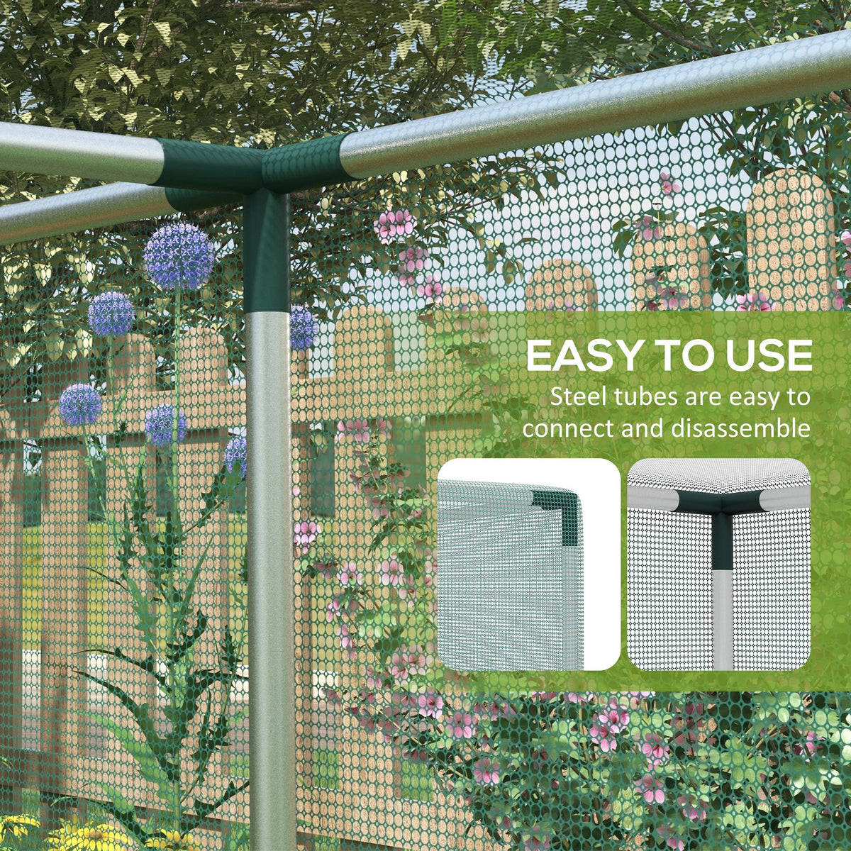Galvanized Steel Crop Cage, Plant Protection Tent with Zippered Door, 4' x 4', Green