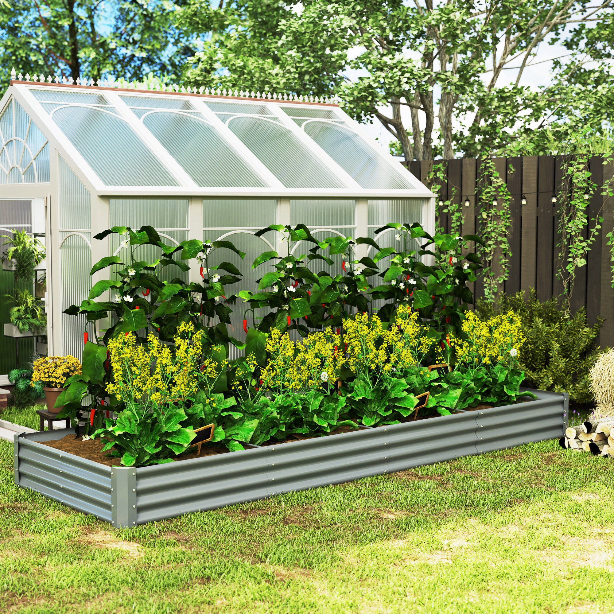 6 x 3 x 1ft Galvanized Raised Garden Bed, Reinforced Outdoor Planter Box with Open Bottom, Silver
