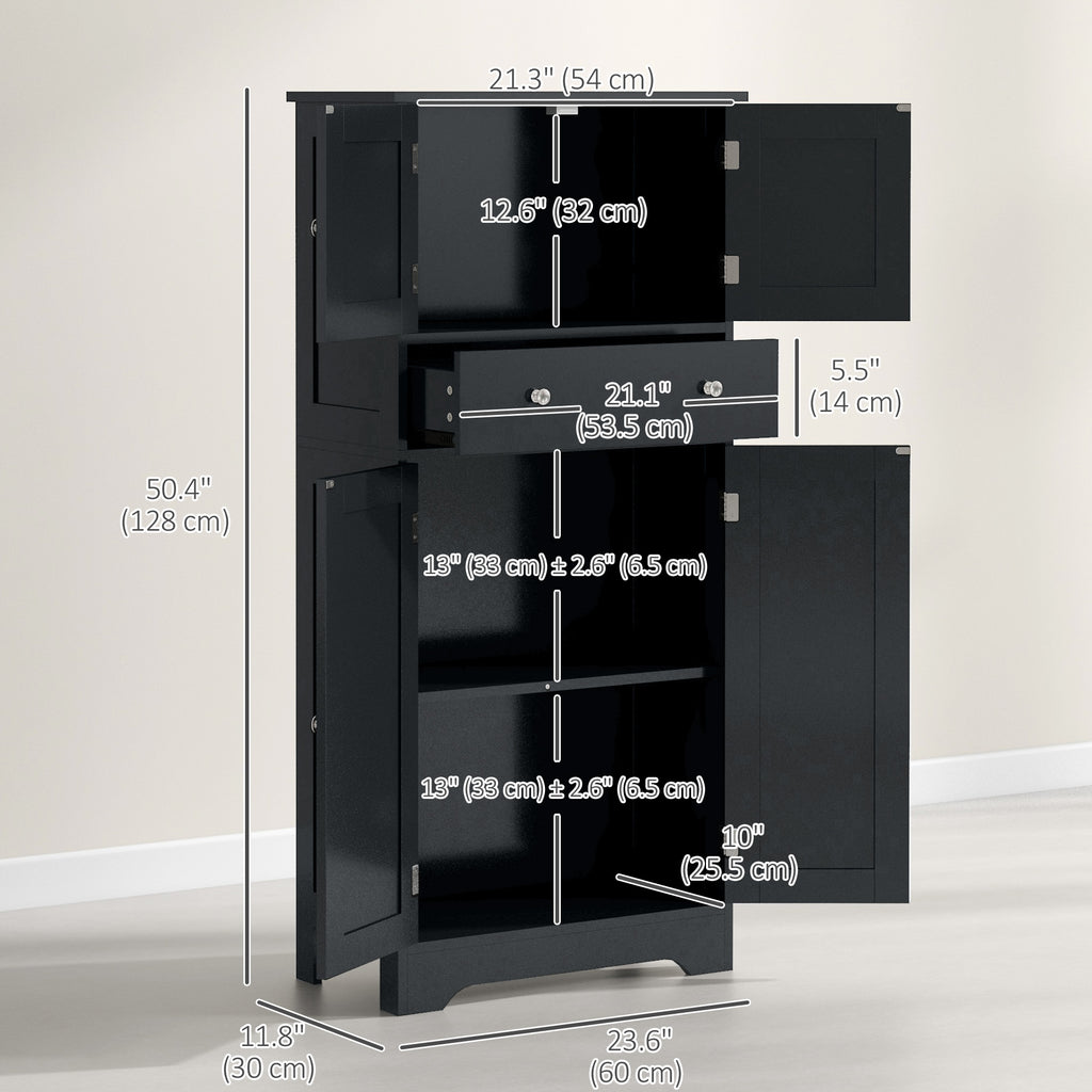 50.5" Kitchen Storage Cabinet, Modern Kitchen Pantry Cabinet with 4 Doors, Drawer, Adjustable Shelf, Black