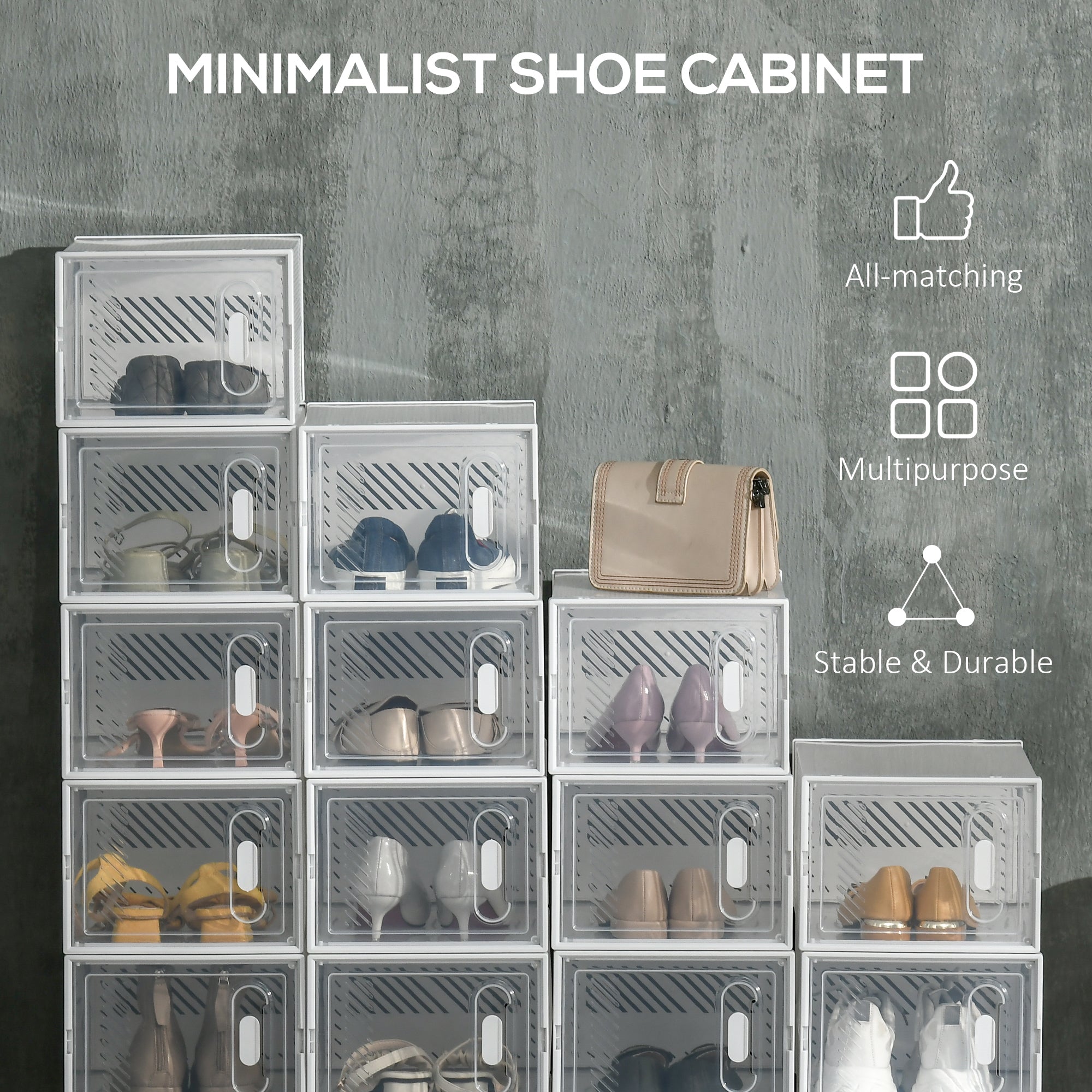 18 Pack Shoe Storage Boxes, Space-saving Shoe Organizers, Clear Plastic Stackable Holders Containers with Front Opening