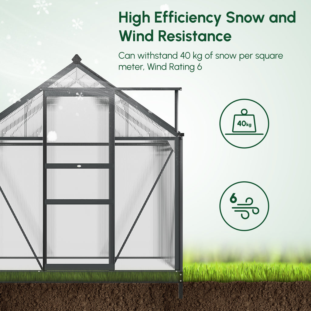 Greenhouse Garden, Green House, Outdoor Greenhouse Kit, PC Board with Sliding Door, 6.2' x 8.3' x 6.6', Grey