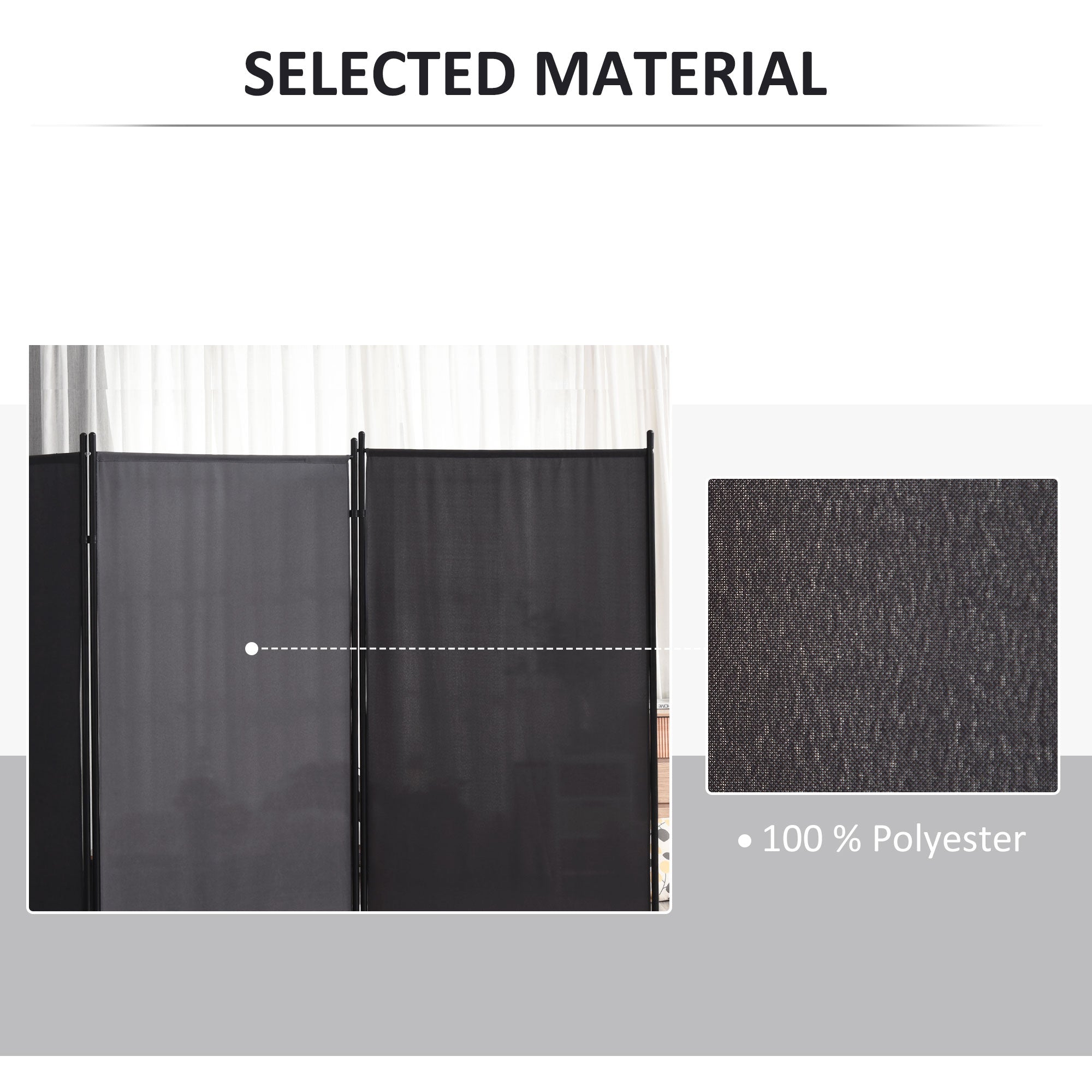6' 3 Panel Room Divider, Double Hinged Folding Wall Divider, Indoor Privacy Screen for Home Office,  Charcoal Grey