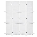 4-Panel Wall Partition Room Separator with 3 Storage Shelves Foldable Design Wooden Frame 5.6FT White