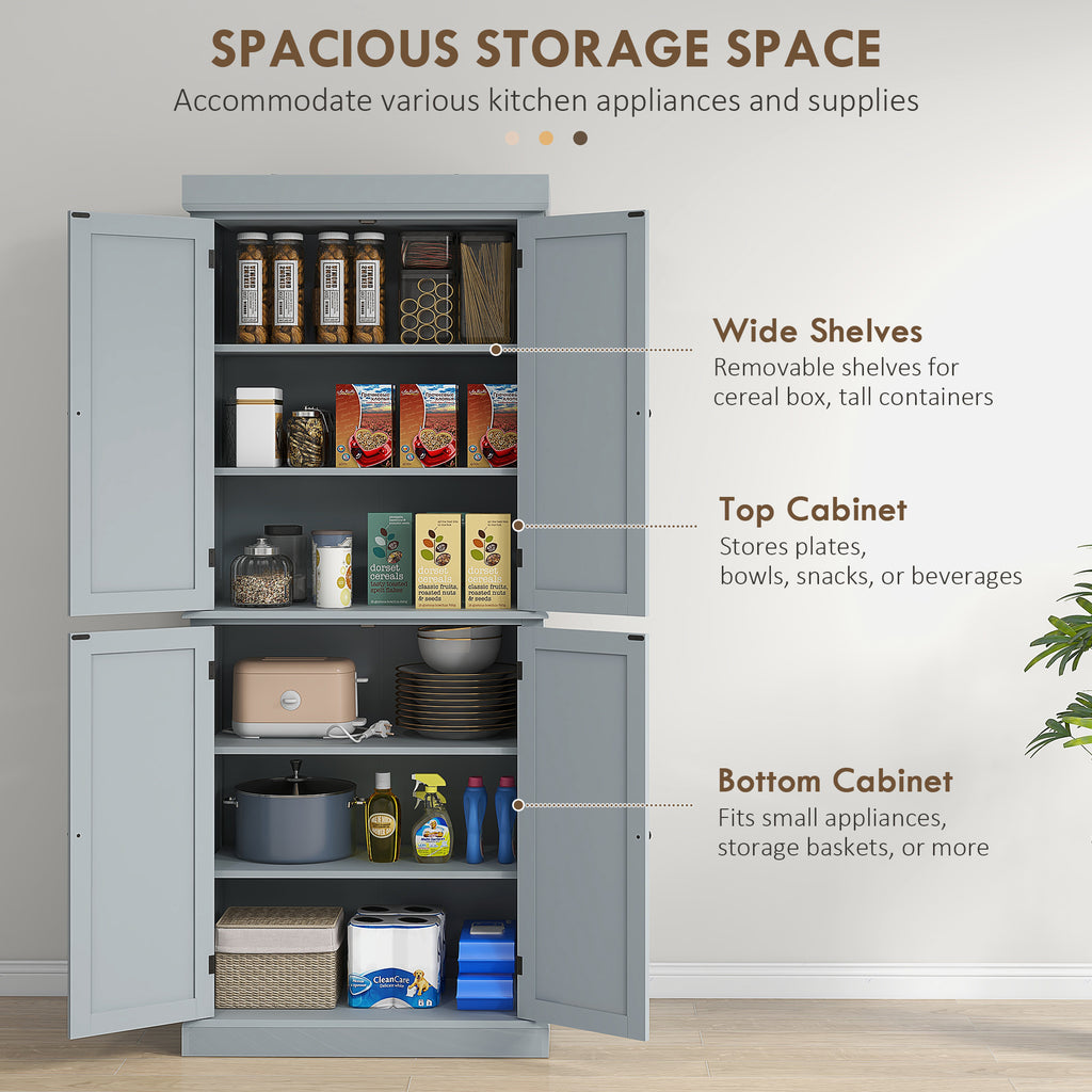 72.5" Freestanding Kitchen Pantry Cabinet with 4 Doors, Black