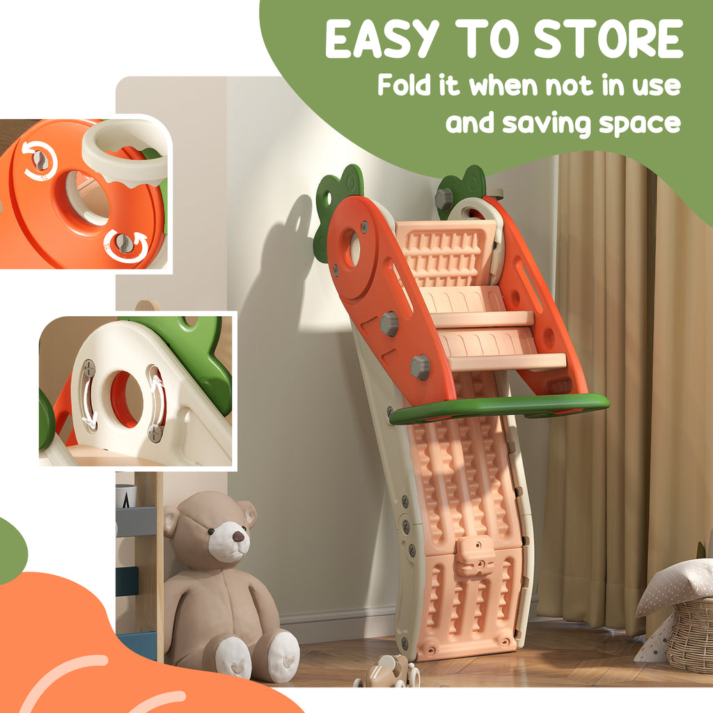 Qaba 3 in 1 Foldable Toddler Slide with Basketball Hoop, Climber, for 1-3 Years Old, Orange