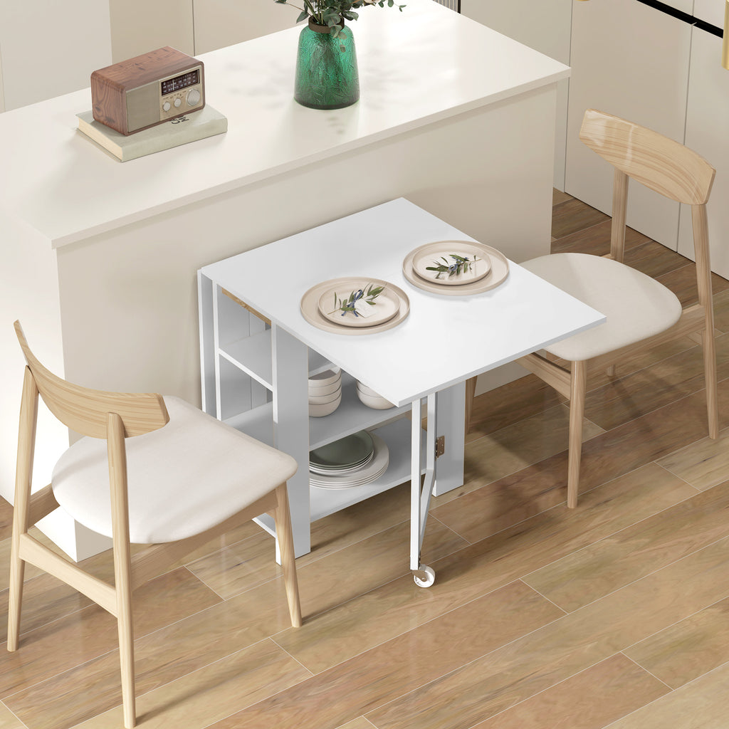 Folding Dining Table with Storage, Drop Leaf Kitchen Table for Small Spaces, White