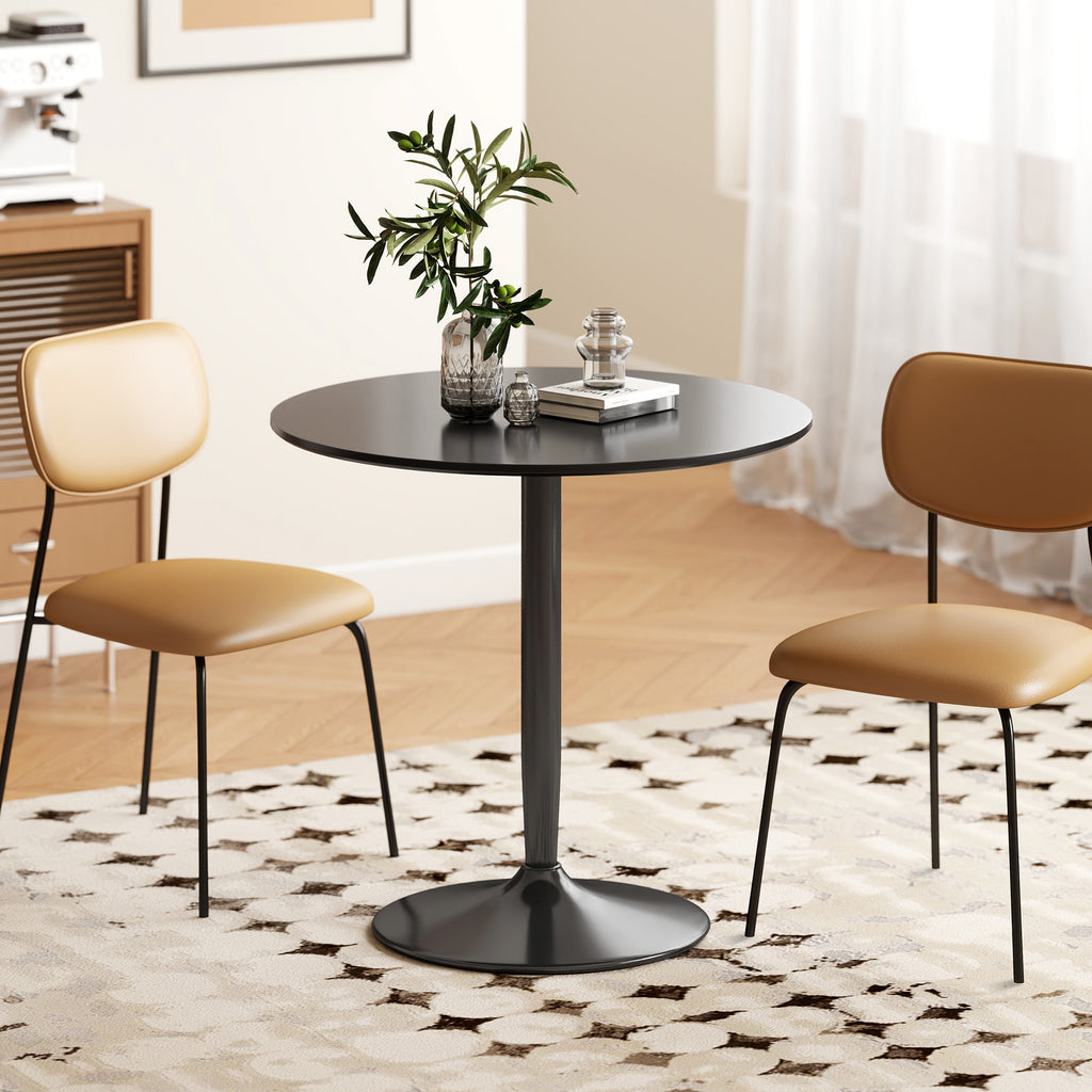 Modern Kitchen Table for 2 People, Round Dining Table with Steel Base for Living Room, Dining Room, Black