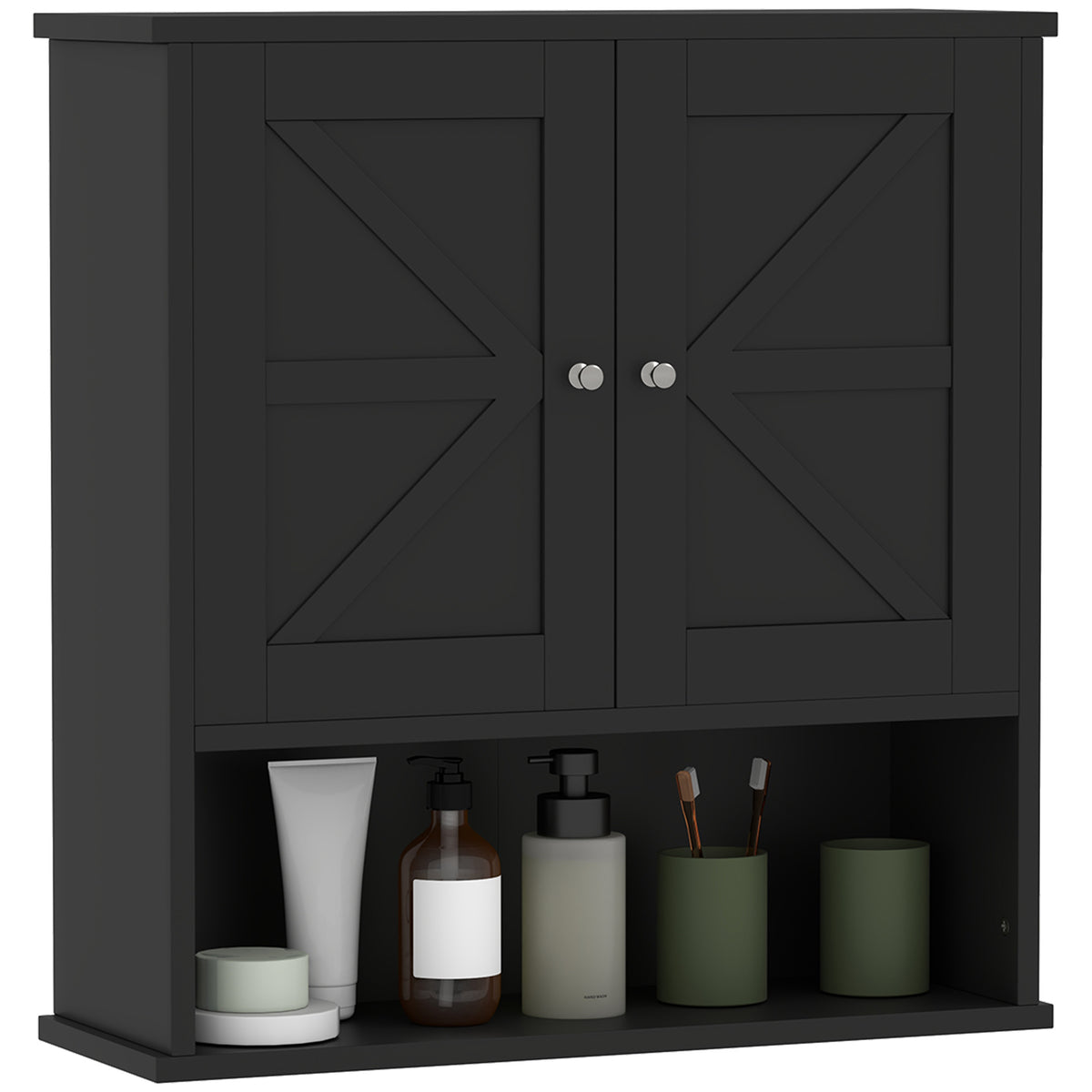 Farmhouse Bathroom Medicine Cabinet, Wall Cabinet with Barn Doors, and Adjustable Shelf for Laundry Room, White