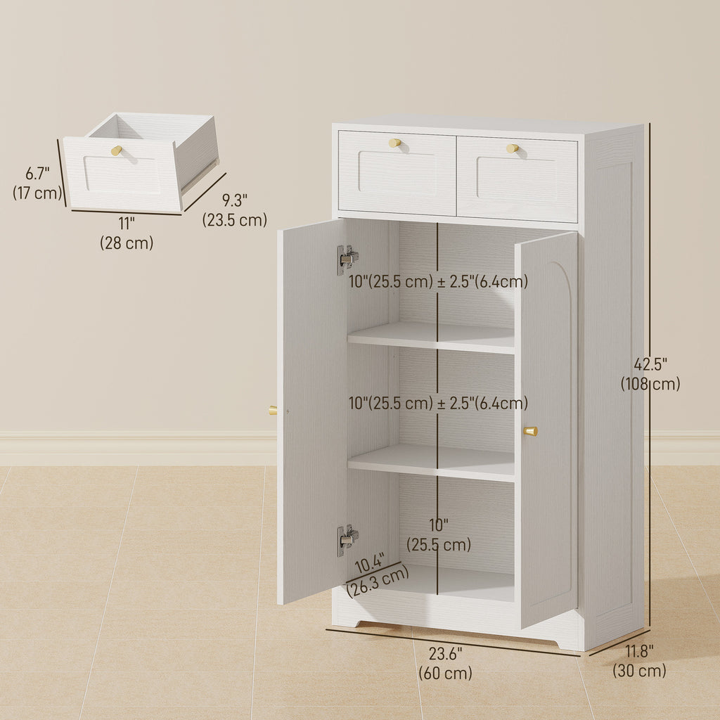 Bathroom Floor Cabinet with 2 Drawers - White