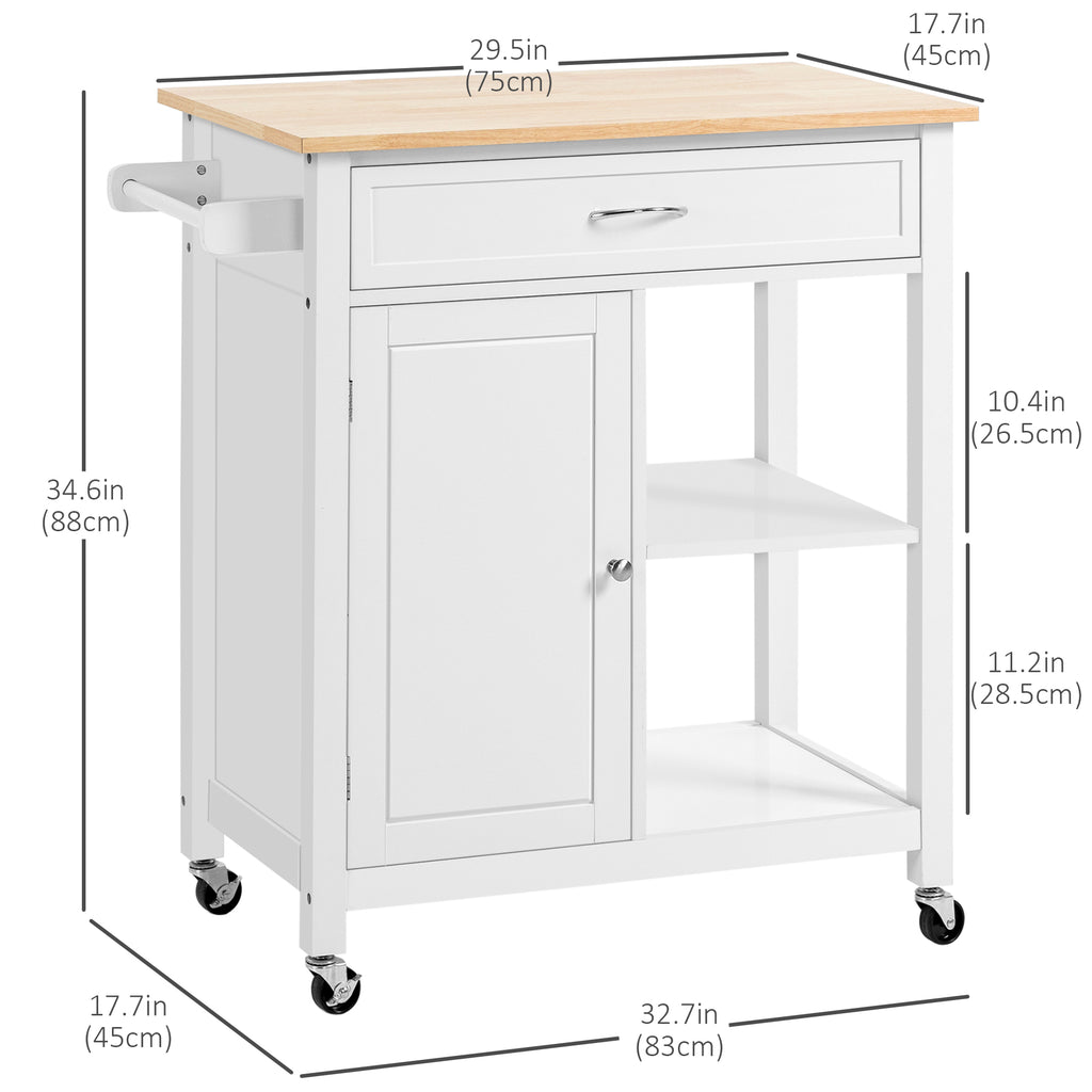 Rolling Kitchen Cart with Wood Top and Drawer, Kitchen Island on Wheels for Dining Room, Grey