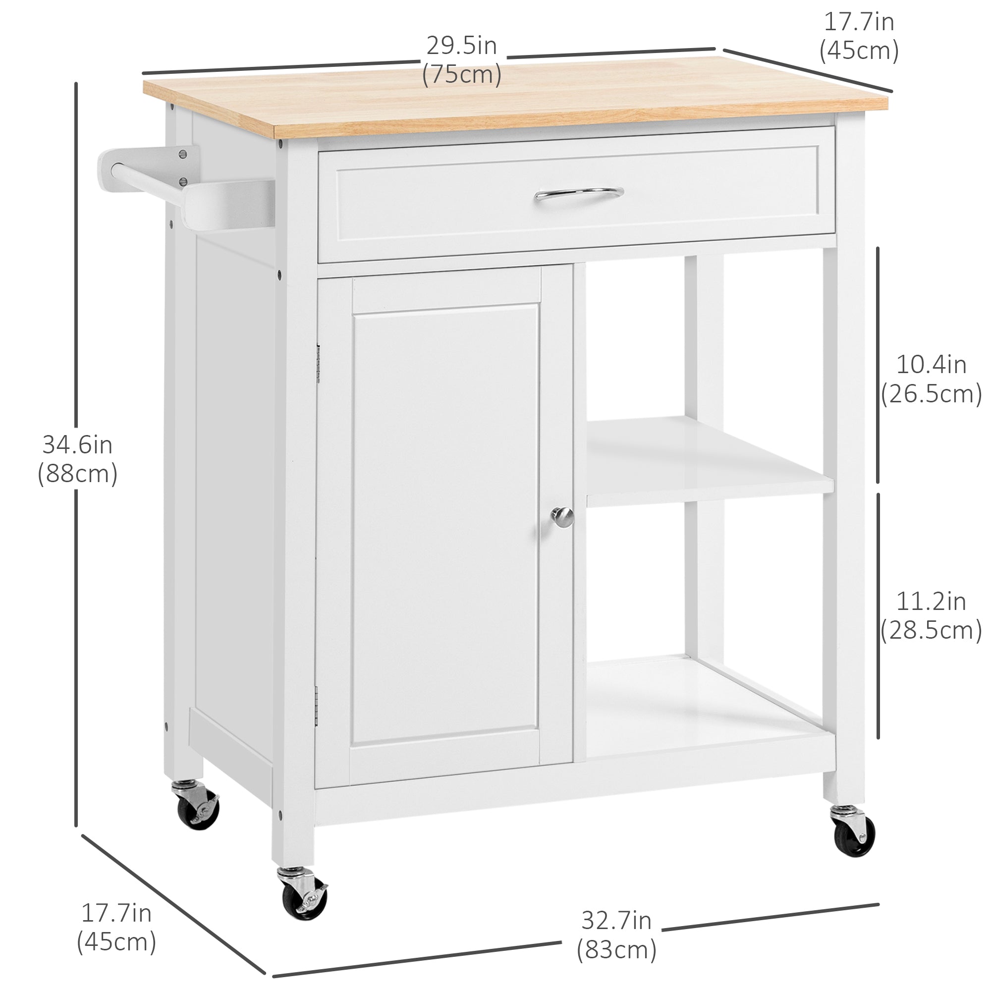 Rolling Kitchen Cart with Wood Top and Drawer, Kitchen Island on Wheels for Dining Room, Grey