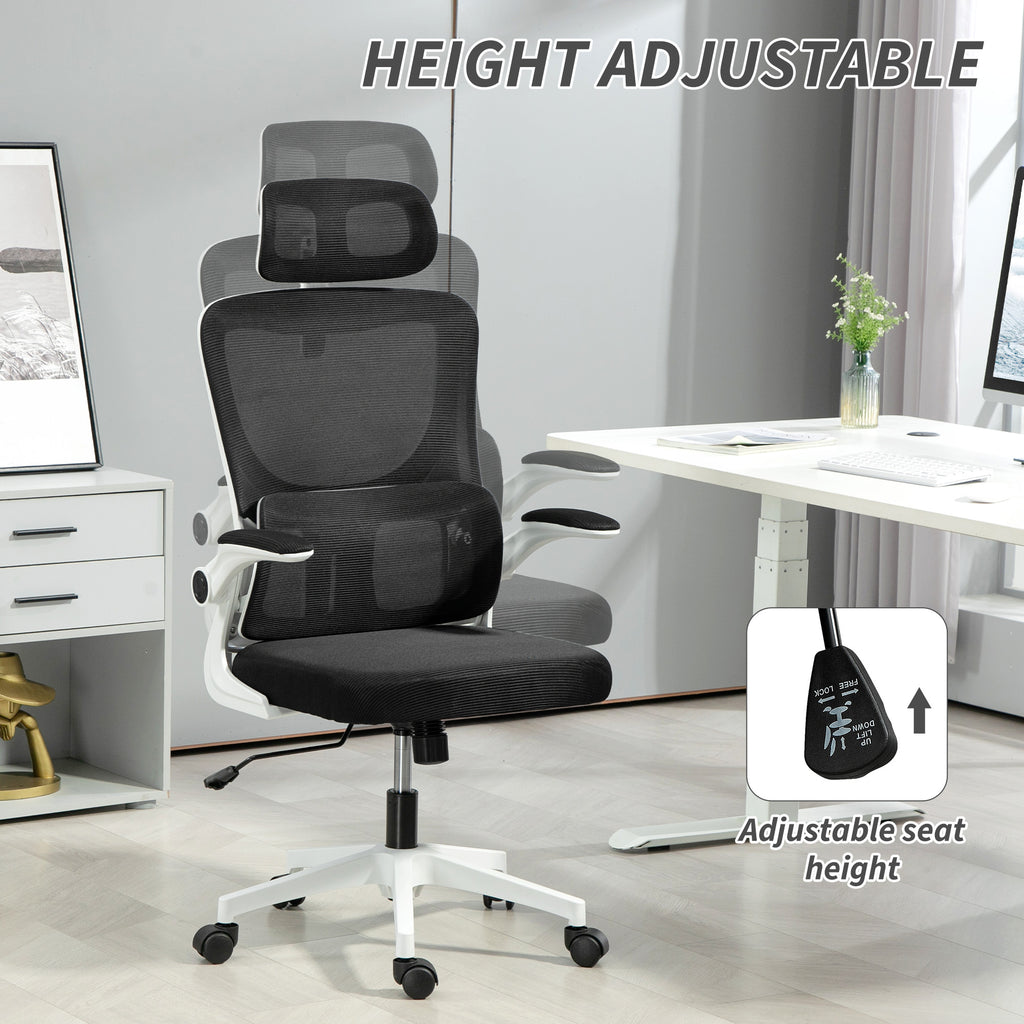 High Back Office Chair, Mesh Computer Desk Chair with Rotatable Headrest, Lumbar Back Support, Adjustable Height, Black