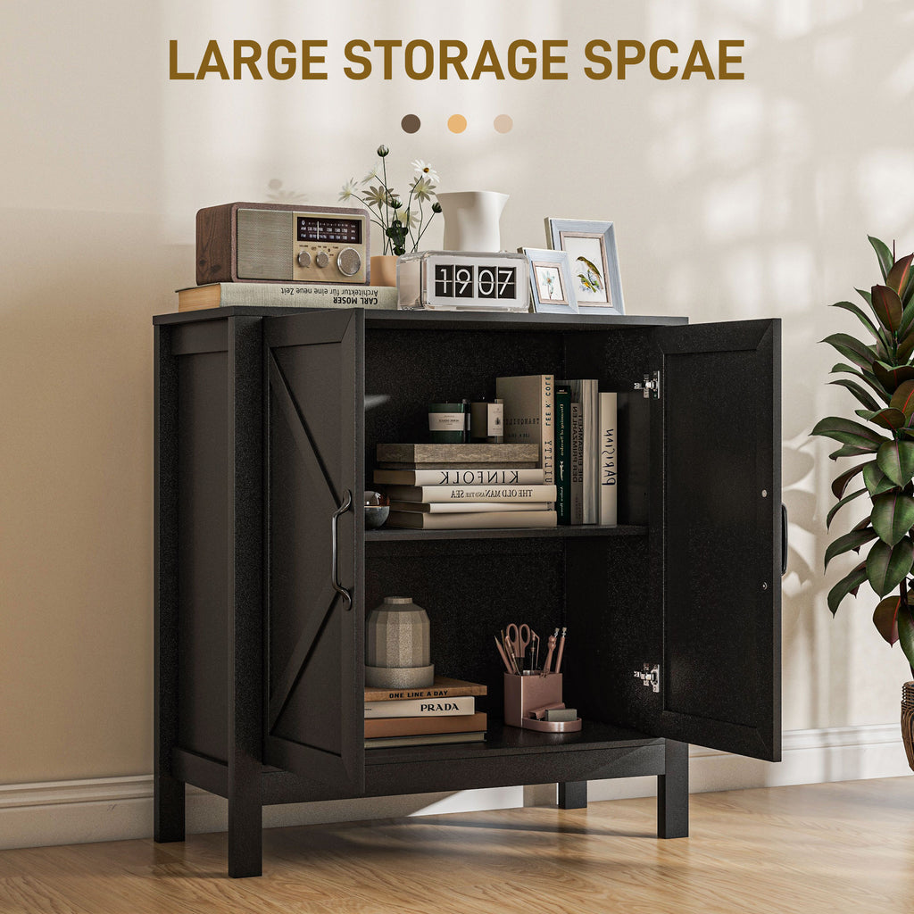 Sideboard Buffet, Kitchen Storage Cabinet with Barn Door and Adjustable Shelves, Storage Pantry, Black Oak