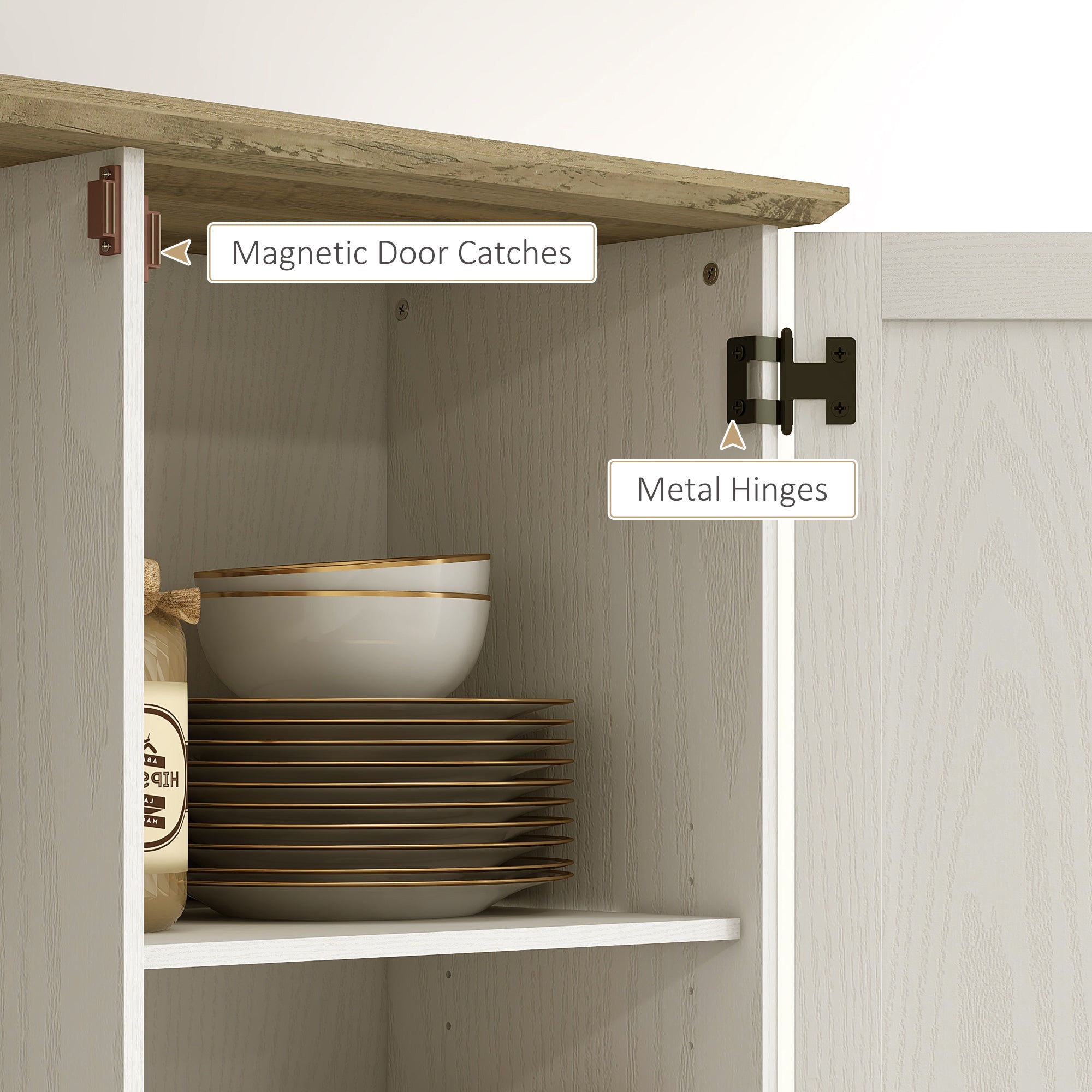 70" Tall Kitchen Pantry Cabinet with Door Shelves and Adjustable Shelves, Cream White