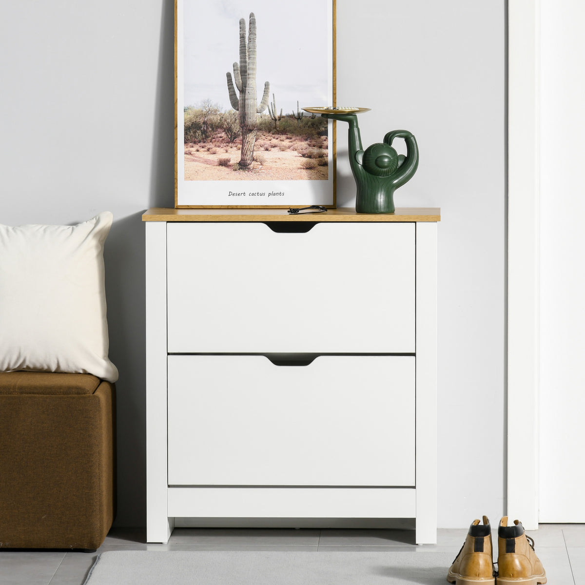 Shoe Storage Cabinet with 2 Flip Drawers and Adjustable Shelves for 6-12 Pairs of Shoes, White