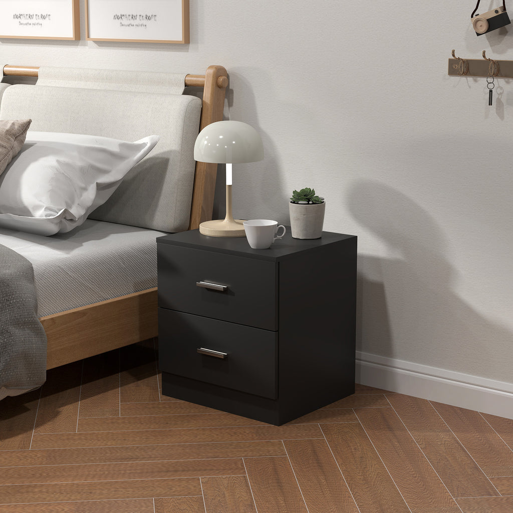 Bedside Table with 2 Drawers, Modern Nightstand for Bedroom, White
