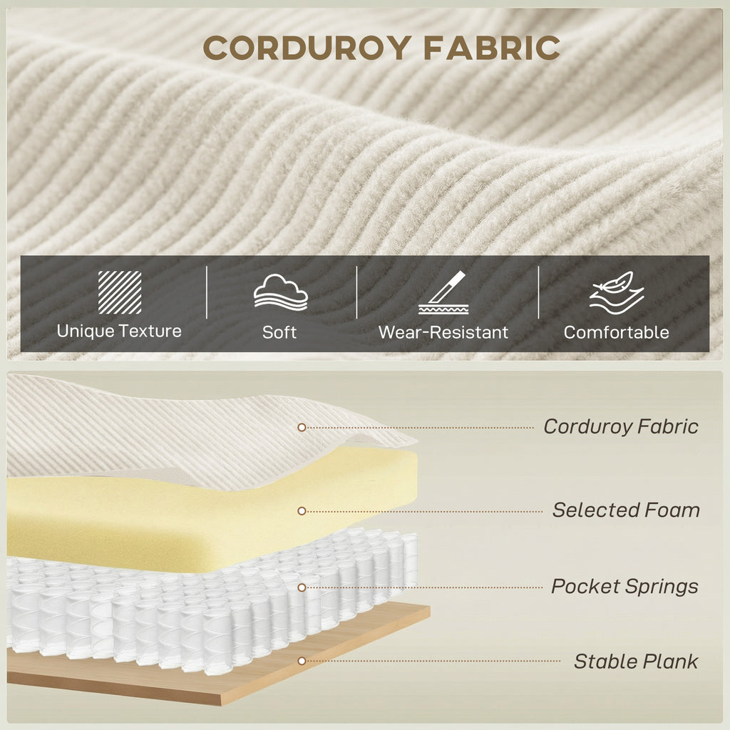 86" 3 Seater Sofa, Modern Corduroy Upholstered Couch, Beige