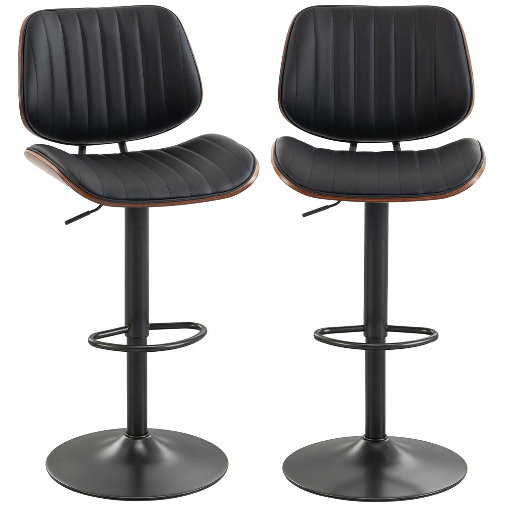 Bar Stools Set of 2, Swivel Counter Height Barstools with Back, Adjustable Height, Black