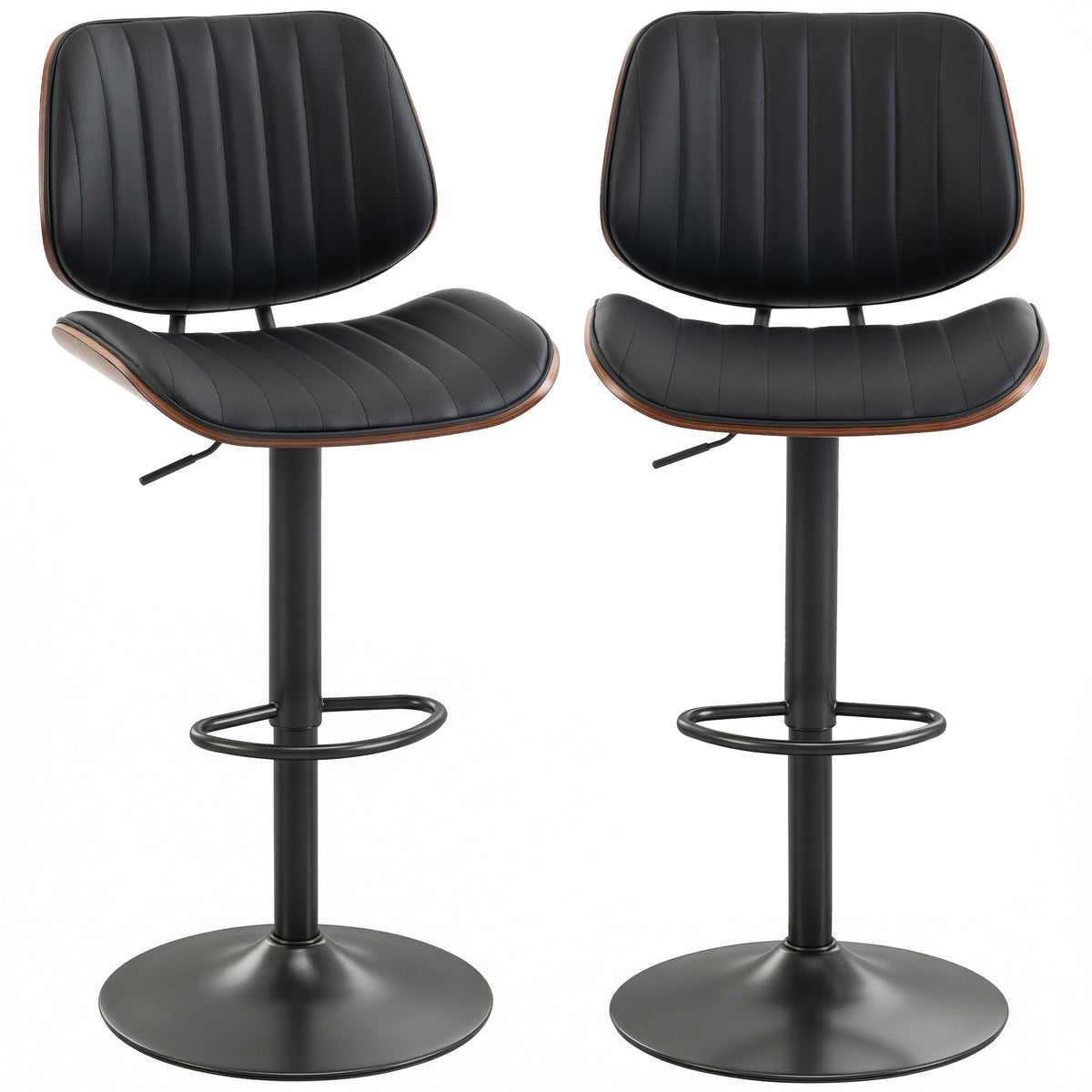 Bar Stools Set of 2, Swivel Counter Height Barstools with Back, Adjustable Height, Black