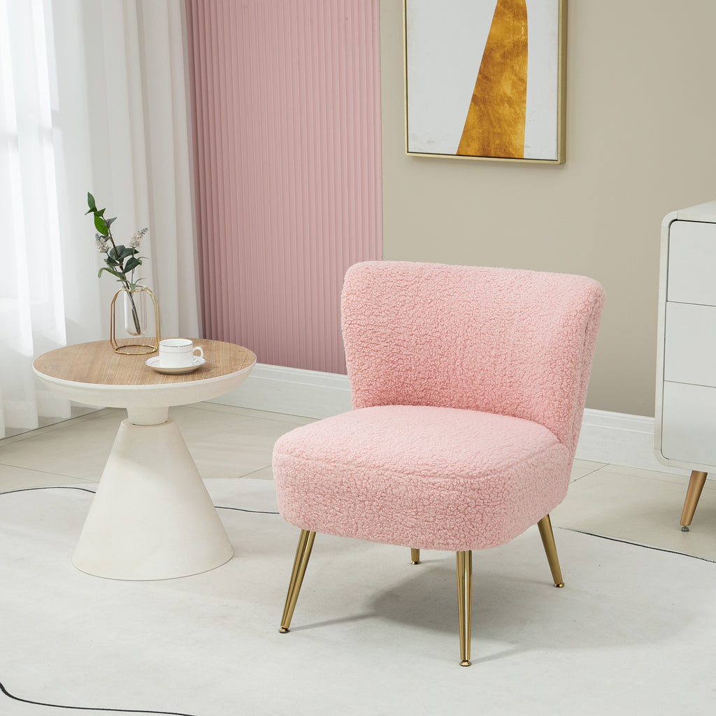 Lounge Chair for Bedroom Living Room Chair with Soft Upholstery and Gold Legs Pink