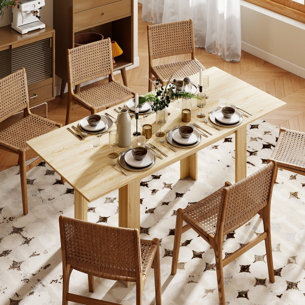 Modern Extendable Dining Table, 55.1 x 31.5 in, for 6-8 People, Expandable Dining Table for Kitchen, Natural Wood
