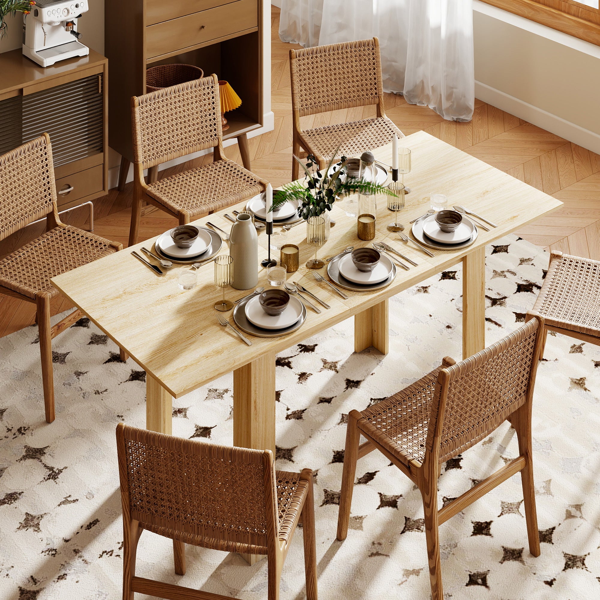 Modern Extendable Dining Table, 55.1 x 31.5 in, for 6-8 People, Expandable Dining Table for Kitchen, Natural Wood