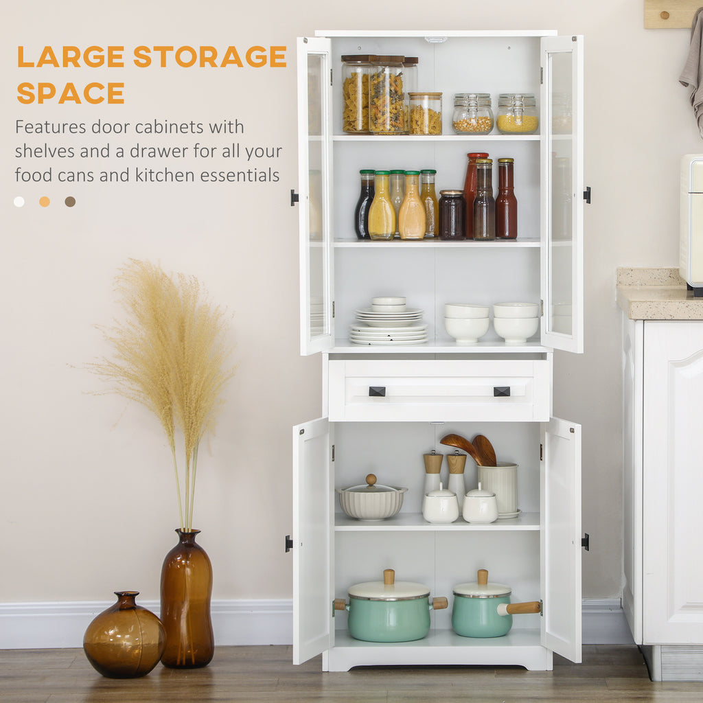 67" 4-Door Kitchen Pantry Cabinet, Freestanding Storage Cabinet Cupboard with Adjustable Shelves, White
