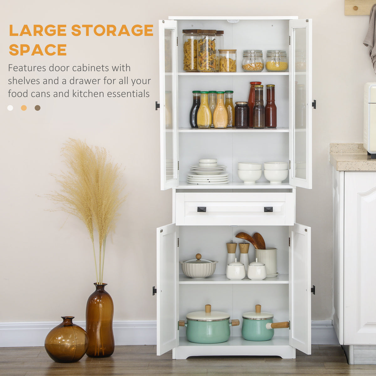 67" 4-Door Kitchen Pantry Cabinet, Freestanding Storage Cabinet Cupboard with Adjustable Shelves, White