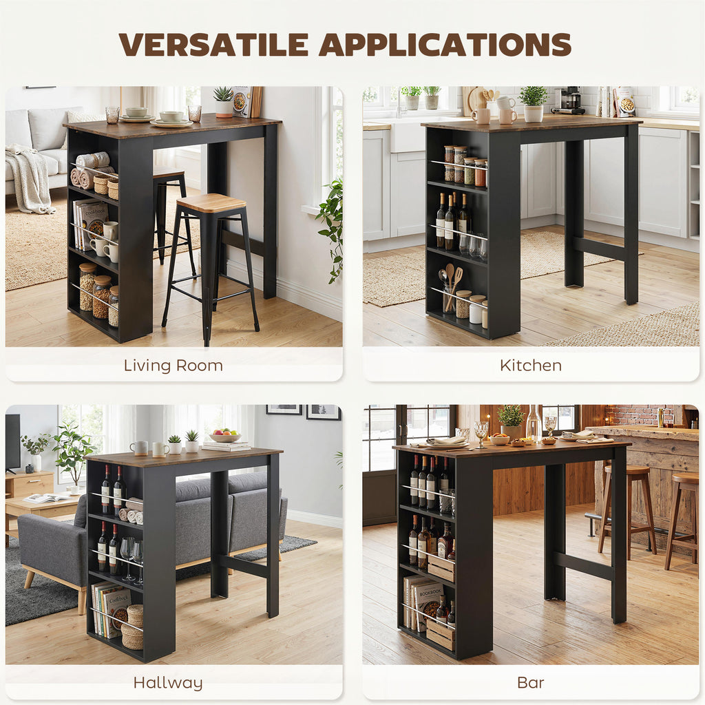 Modern Bar Table, Counter Height Dining Table with 3 Storage Shelves for Kitchen, Dining Room, Living Room, Rustic Brown
