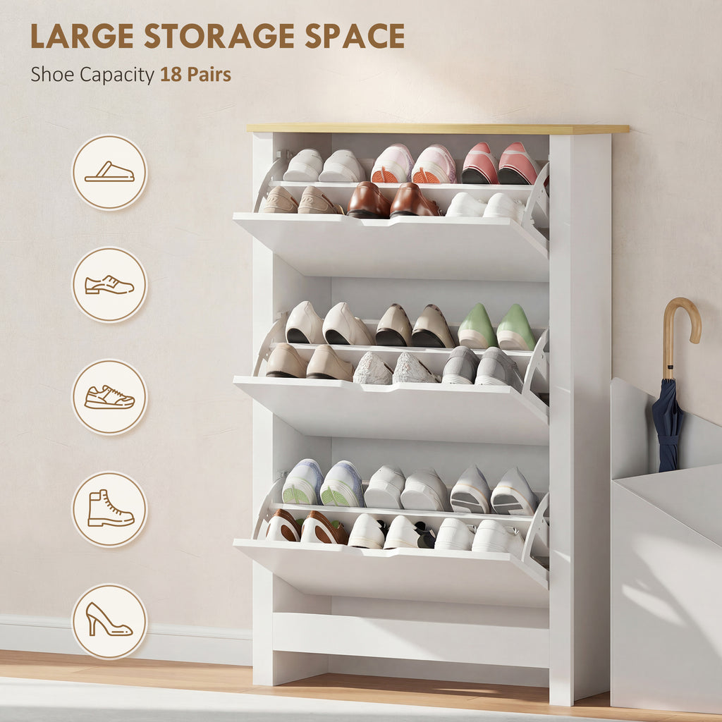 Shoe Storage Cabinet with 2 Flip Drawers and Adjustable Shelves for 6-12 Pairs of Shoes, White