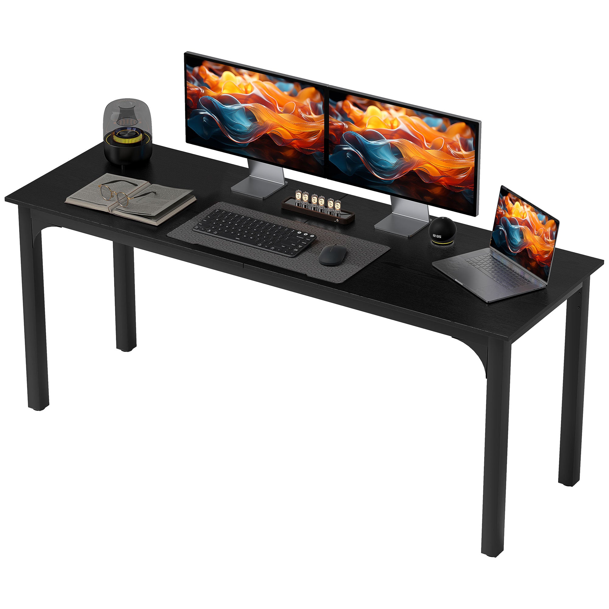 71" Computer Desk, Desktop Desk with Metal Legs, Distressed Black