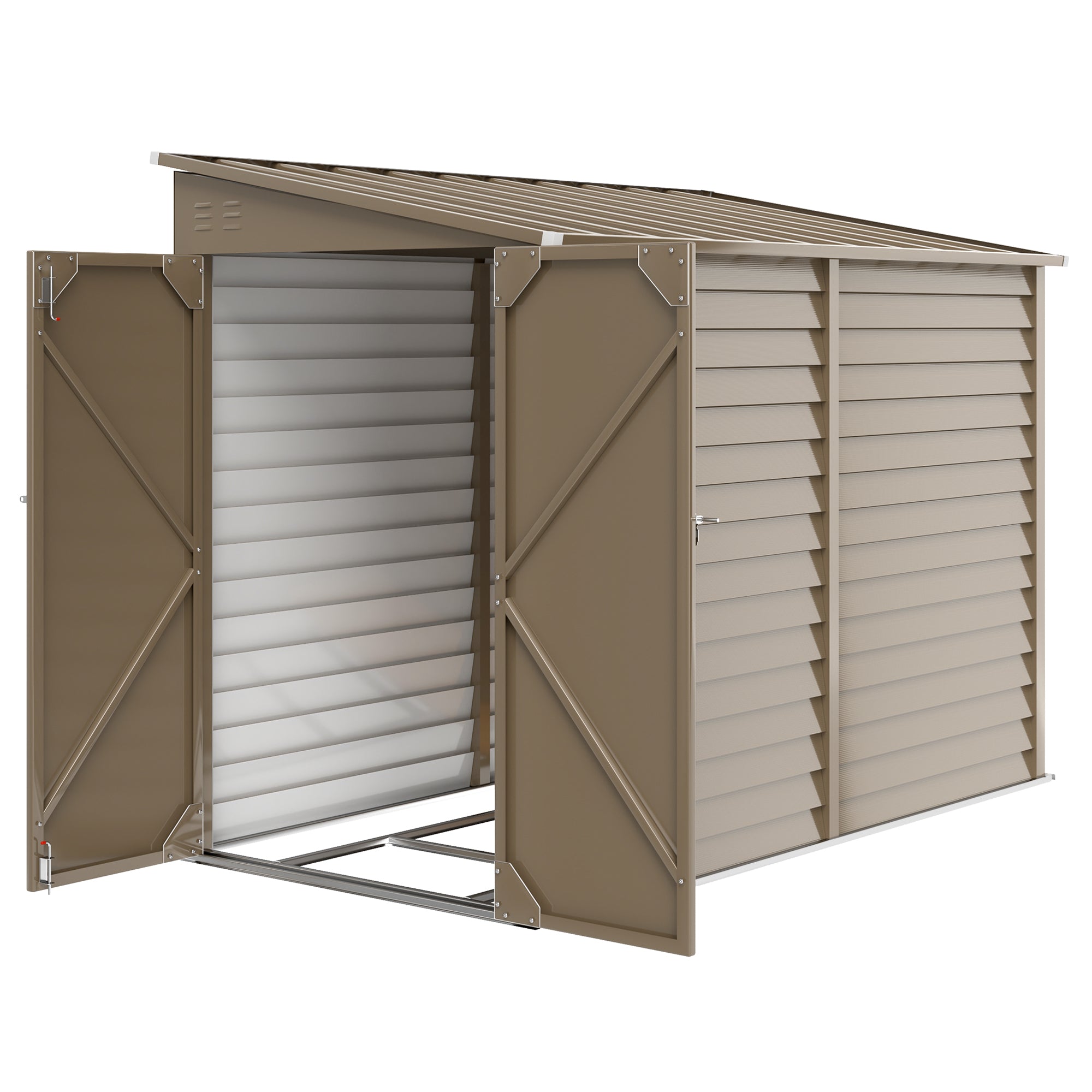 4.6' x 9' Steel Outdoor Storage Shed, Lean to Shed, Metal Tool House with Foundation Kit, Lockable Doors, Gloves and 2 Air Vents for Backyard, Patio, Lawn, Grey