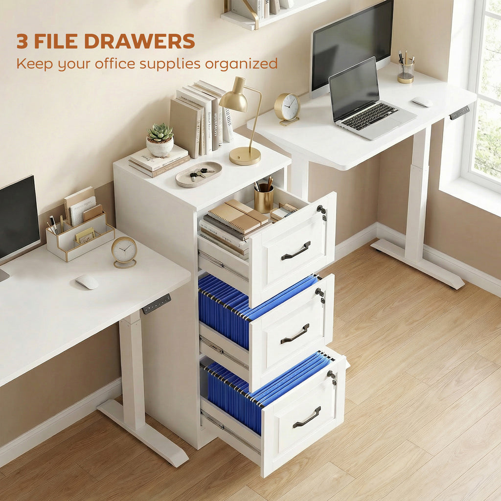 3 Drawer File Cabinet with Lock, Vertical Filing Cabinet with Adjustable Hanging Bars for A4 and Letter Size, Black