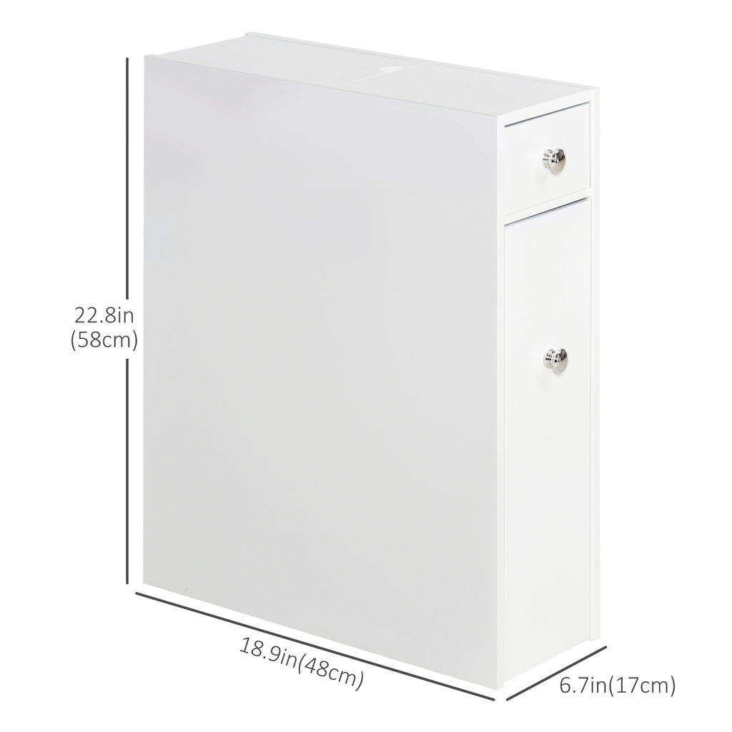 Space Saving Toilet Paper Cabinet, Narrow Bathroom Cabinet with Drawers and Hidden Storage, White