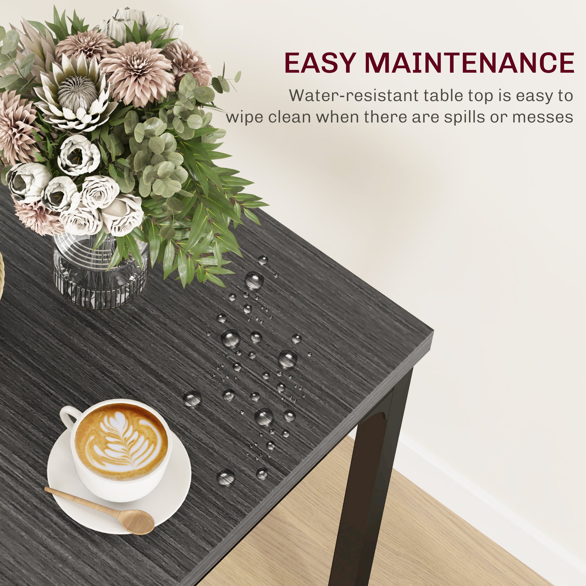Dining Table Set for 2, 3 Piece Kitchen Table and Chairs with Metal Legs for Small Spaces, Grey Wood Effect