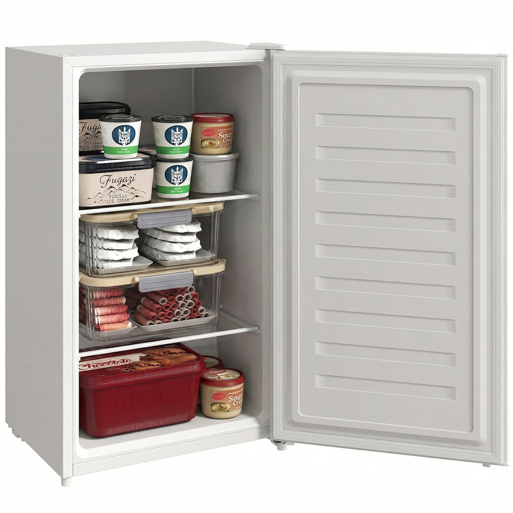 1.1 Cu. Ft. Mini Freezer, Compact Upright Freezer with Reversible Door, Removable Shelf, Adjustable Temperature, White