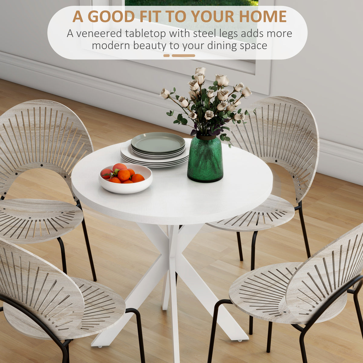 29" Dining Table, Contemporary Round Kitchen Table with Steel Legs, Brown