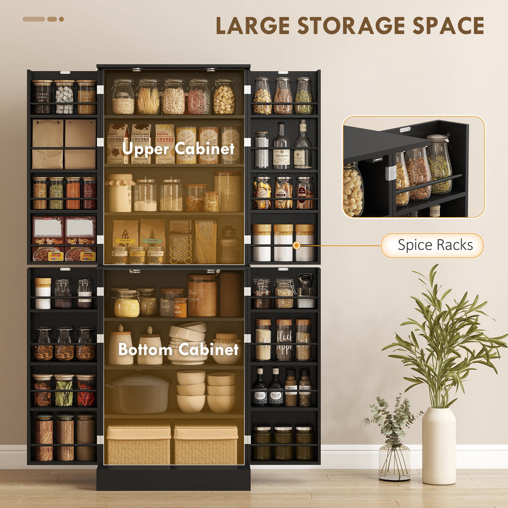 65" Kitchen Cabinet, Kitchen Pantry Cabinet with 4 Doors and 16 Door Shelves for Dining Room, White