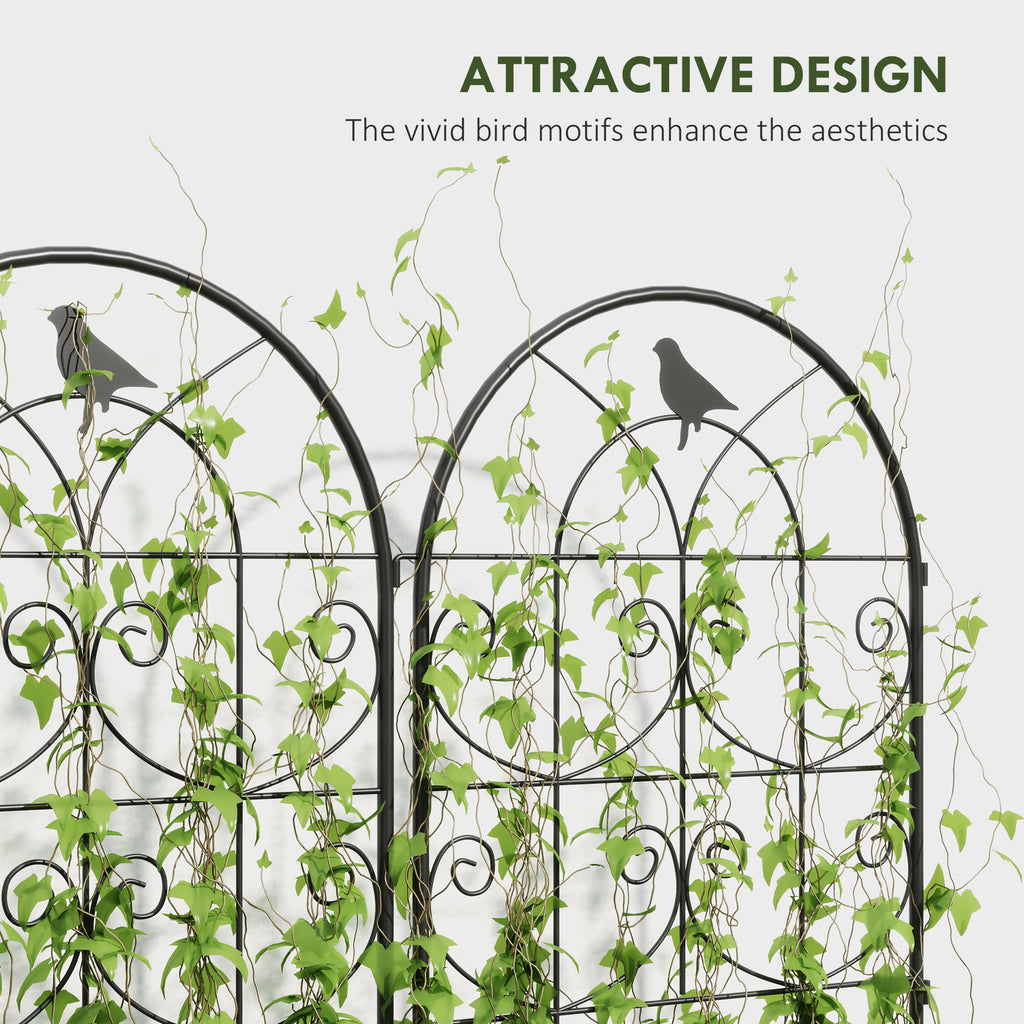 Set of 2 Metal Garden Trellis, Decorative Trellis Panels, Bird Design, 150 x 50 cm, Black