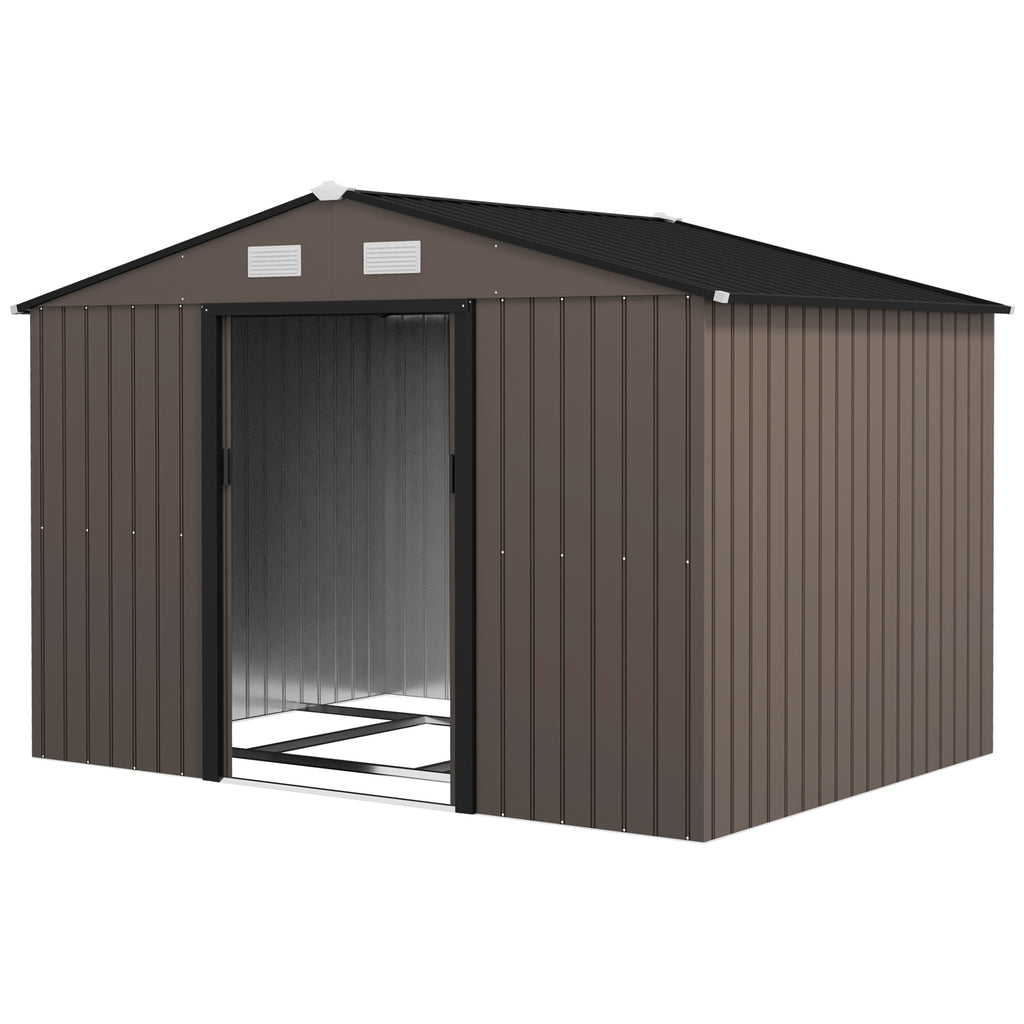 9.1' x 6.4' x 6.3' Garden Storage Shed w/ Foundation Kit Metal Tool Storage House w/ Double Doors Green